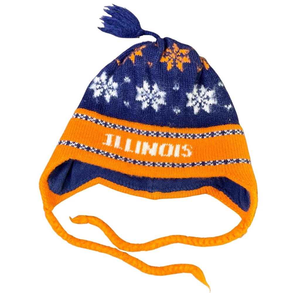 Vermont Originals Illinois Fair Isle 100% Wool Trapper Hat Blue Orange